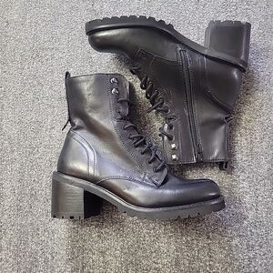 Seychelles Los Angeles Women size 7 Leather Chunky Combat Boot Black Laceup NEW